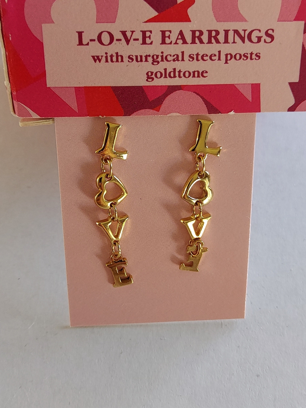 Vintage Avon Goldtone L-O-V-E Dangling Heart Letter Earrings